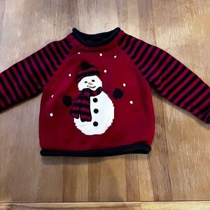 Authentic Kids Snowman Sweater EUC size 2T cotton red,navy and white